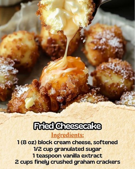 Daily Yum, Recipes Using Cream Cheese, Fried Cheesecake, Cheesecake Balls, Yum Recipes, Sweet Treats Desserts, Honey Buns, Recipes Appetizers And Snacks, Cooking Recipes Desserts