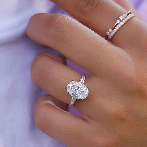 Lab Grown Diamond Engagement Ring 2 Ct Oval Cut Moissanite Three Stone Wedding Ring Baguette Side Stones, Ring Three Stone, Oval Cut Ring, Moissanite Wedding Ring, Three Stone Engagement Ring, Handmade Engagement Rings, Lab Grown Diamonds Engagement, Moissanite Wedding Rings, Stone Engagement Ring