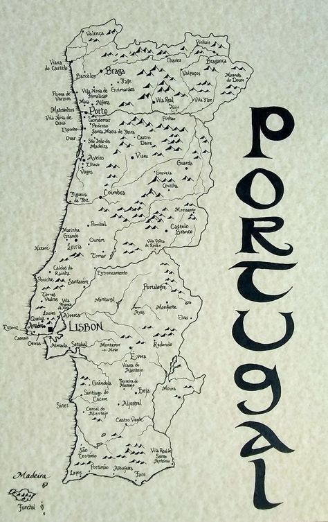 Hand drawn map of Portugal. 11x17 print on aged parchment paper. Baseball Stadium Map, Chicago Neighborhoods Map, Map Of Portugal, Portugal Map, Map Sketch, Hand Drawn Map, Drawn Map, Wedding Map, Parchment Paper