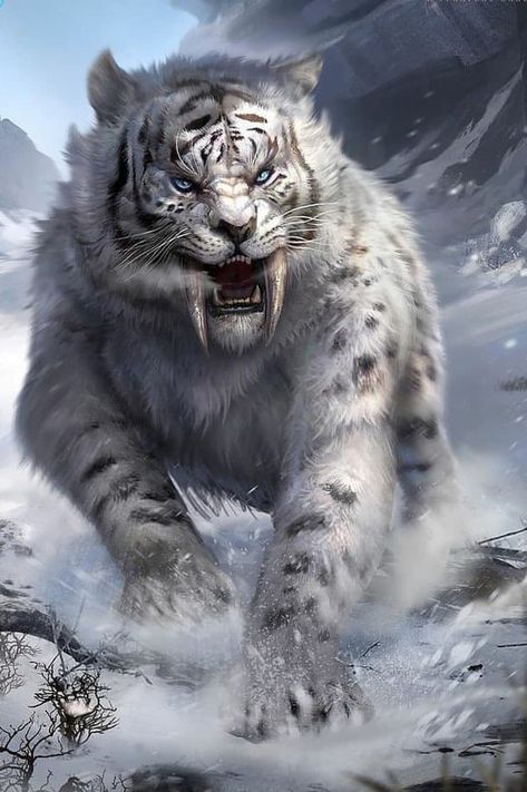 Gaint snow leopard - hd wallpapers- follow us on pinterest-#fantasyart #wallpapers #art #thewisdommotivation #beast Wasteland Creatures, Elder Scrolls Legends, Snow Leopard Art, Sabertooth Tiger, Sejarah Kuno, Leopard Art, Tiger Pictures, Big Cats Art, Spirit Animals