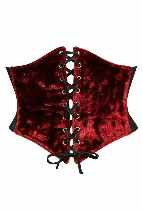 Lavish Dark Red Crushed Velvet Corset Belt Cincher-Corset Belts-Daisy Corsets-Red-S-SEXYSHOES.COM Cute Corset Outfit, Under Bust Corset, Black Lace Corset, Velvet Corset, Corset Outfit, Fitting Pants, Red Corset, Jane Clothing, Back Back