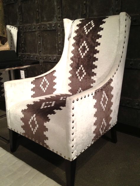 Wouldn't this tribal print accent chair look great in your living room? #LVMKT | Houston, TX | Gallery Furniture | Print Accent Chair, Southwestern Chairs, Southwestern Living Room, Printed Accent Chairs, Gallery Furniture, Western Furniture, Southwest Decor, Southwestern Decorating, Upholstered Chair