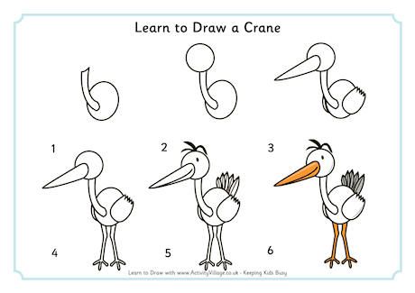 Learn to Draw a Crane Crane Drawing, Pencil Skills, Draw Birds, Drawing Lessons For Kids, Object Drawing, Crane Bird, What To Draw, Drawing Lessons, Animal Crafts