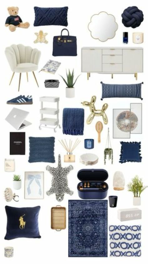 #roominspo White Navy Blue Bedroom, Navy Blue Rooms Ideas, Dark Blue And White Bedroom Ideas, Navy And White Room Bedrooms, Navy And White Bedroom Decor, Navy Blue And White Bedroom Decor, Navy Blue And White Room Aesthetic, Navy Blue Decor Bedroom, Blue White And Silver Bedroom