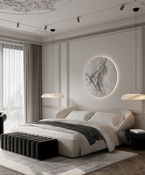 GM|158 master bedroom on Behance Neo Classical Bedroom, New Classic Bedroom, Modern Classic Bedroom, Brand Interior, Classic Bedroom Design, Ditre Italia, Club Lounge, Bedroom Interior Design Luxury, Luxurious Room