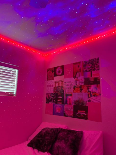 LED lights, tik tok room, aesthetic Aesthetic Bedroom Ideas Led Lights, Led Lights Bedroom Aesthetic, Neon Bedroom, Affordable Bedroom, Led Lighting Bedroom, Aesthetic Bedroom Ideas, Neon Room, Cute Bedroom Ideas, Led Strip Lights