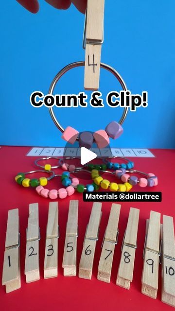 A preschool teacher and mom in CA ☀️ on Instagram: "Easy to make! 😍
Counting ✅
Fine Motor ✅

Add beads to the large size binder rings and write numbers on clothespins 1-10 🙌🏽

My preschoolers counted the beads and clipped that numbered clothespin to the ring!
 
Having a number line available is helpful! 
 
For some, we worked on identifying AB patterns too 😉
.
.
.
#countingactivitiesforkids 
#countingactivity 
#countingactivities 
#preschoolmathactivity 
#prekmath 
#diyactivitiesforkids 
#dollartreeactivities" Ab Patterns, Prek Math, Counting Activities, Diy Activities, Math Activities Preschool, Learning Numbers, Preschool Teacher, Number Line, Dollar Tree