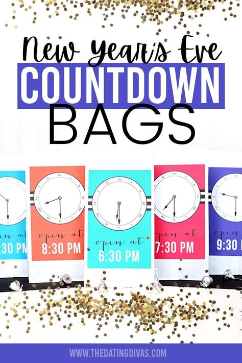 Countdown to midnight on New Year's Eve with fun countdown bags for each hour New Year’s Eve Countdown Bags, Nye Games, Nye Countdown, Countdown Activities, New Year's Eve Countdown, New Year's Games, Eve Game, New Years Countdown, Countdown Clock