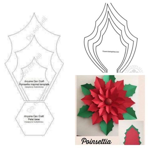 Poinsettia Paper Flowers Template, Mini Christmas Ornaments, Paper Flower Patterns, Paper Flower Template, Diy Christmas Decorations Easy, Poinsettia Flower, Office Christmas Decorations, Paper Flowers Craft, Christmas Classroom