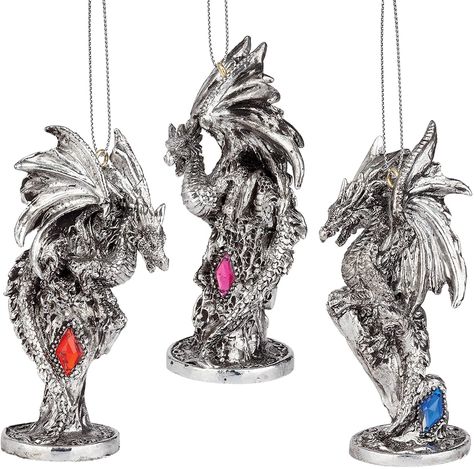 Christmas Tree Ornaments - Three Dragons of Amesbury Castle Holiday Ornament Set of Three - Dragon Statue - Christmas Decorations: Amazon.co.uk: Kitchen & Home Wise Wizard, Castle Cast, Three Dragons, Dragon Ornament, Gothic Dragon, Fern Flower, Luxury Christmas Tree, Victorian Santa, Wrendale Designs