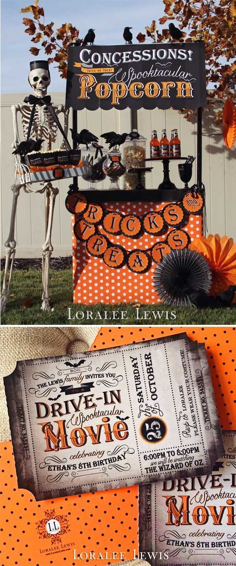 Halloween Booths Ideas, Halloween Campsite Decorating Ideas, Halloween Booth Ideas, Concessions Sign, Halloween Booth, Halloween Movie Night Party, Halloween Circus, Creepy Carnival, Halloween Movie Night