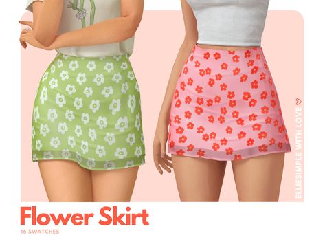 (Preview) Elliesimple - Flowers Collection - Flower Skirt | Patreon Sims In Bloom Cc, Sims 4 Cc Flower Clothes, Sims 4 Bottoms Cc Maxis Match, Sims 4 Cc Clothes Maxis Match Shoes, Sims 4 Mm Clothes, Sims 4 Cc Flowers, Sims 4 Skirt Cc, Sims 4 Cc Skirts, Sims Packs