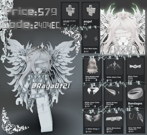 Made by @RayaBt21: https://www.roblox.com/users/1324830028/profile Angel Roblox Avatar Codes, Angel Roblox Avatar, Hair Codes Brookhaven, Roblox Avatar Ideas Codes, Roblox Avatars Codes, Roblox Sign Up, Ava Roblox, Rblx Avatar, Avatar Cosplay