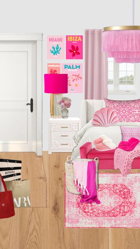 Pink bedroom #pink #pinkbedroom #preppy #bedroom #bedroominspo Hot Pink Bedroom Ideas, Preppy Pink Bedroom, Hot Pink Bedrooms, Blush Bedroom, Preppy Bedroom, Bedroom Pink, Pink Bedrooms, Pink Bedroom, Dream Bedroom