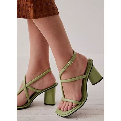 FREE PEOPLE Perth Strappy Slingback Heels / Secret Sage Free People Clogs, Diamond Heels, Tie Up Heels, Square Toe Sandals, Beautiful Sandals, Slingback Heels, Free People Shoes, Platform Sandals Heels, Chunky Block Heels