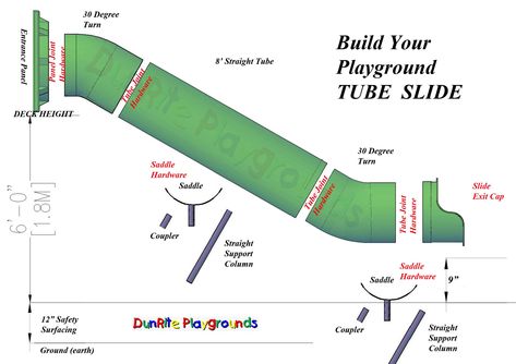 Build Your Own Playground Tubes Tube Slide Diy, Tube Slide Off Deck, Combine Playground, Diy Slide Playground, Diy Hill Slide, Diy Outdoor Slide, Homemade Slide, Hill Slide, Slide Playground