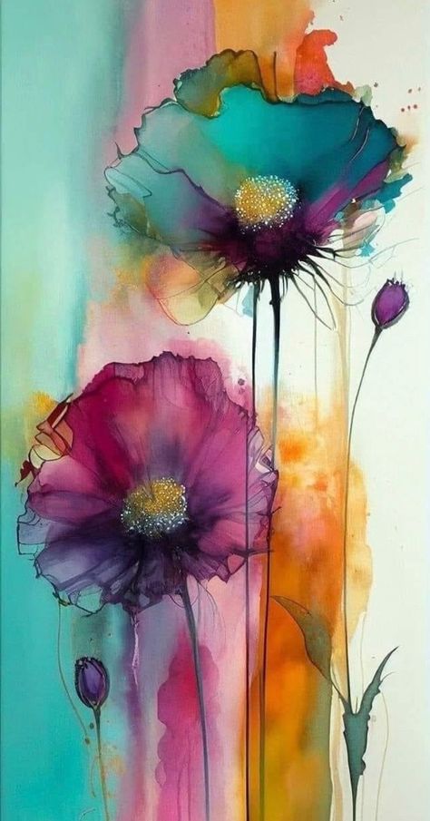 Abstract Floral Paintings Watercolour, Abstract Watercolor Art Ideas, Abstract Flowers Painting, Contemporary Painting Ideas, Colorful Art Ideas, Abstract Watercolor Flowers, Pop Art Flowers, Beaded Tapestry, Abstract Watercolor Flower