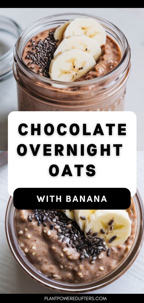 Are you looking for chocolate banana overnight oats? Look no further! These overnight oats are easy to make, and surprisingly healthy. Whether you're looking for easy overnight oats in a jar or vegan overnight oats, this recipe has got you covered! Paleo Overnight Oats Chia Seeds, Overnight Oats Chocolate Banana, Overnight Oat Recipes Without Yogurt, Coconut Chia Overnight Oats, Cinnamon Roll Overnight Oats Healthy, Overnight Chia Oats Recipe, Dark Chocolate Overnight Oats, Chia Oats Overnight, Overnight Oats No Chia Seeds