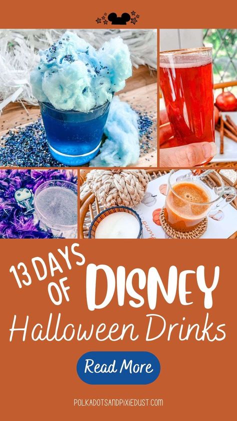 13 Days of Disney Halloween Drinks Disney Drinks Nonalcoholic, Drinks Nonalcoholic, Disney Cocktails, Disney Drinks, Blue Cotton Candy, Pumpkin Sauce, Cinnamon Syrup, Lavender Syrup, Raspberry Liqueur