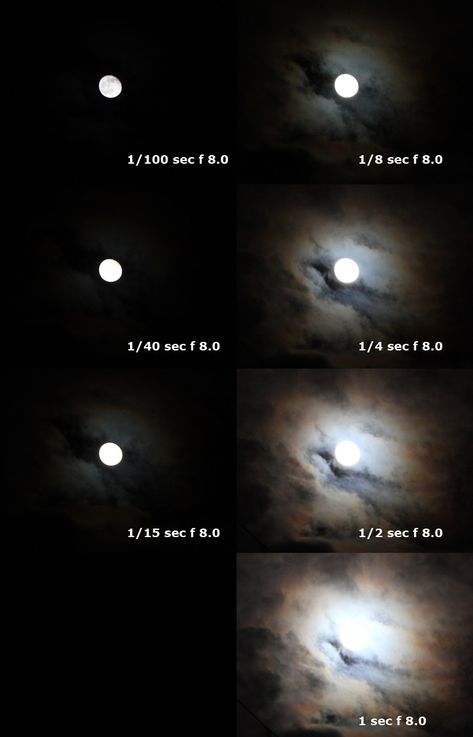 Examples of the effect of different shutter speeds on the crispness & detail of the moon; and, the relationship between the moon & a light cloud layer. Description from micheleburton.blogspot.com. I searched for this on bing.com/images Moon Camera Settings, Moon Photography Settings Canon, Photography With Light, How To Take A Photo Of The Moon, How To Take A Picture Of The Moon, Moon Photography Settings, Moon Editing, Shutter Speed Examples, Moon Camera