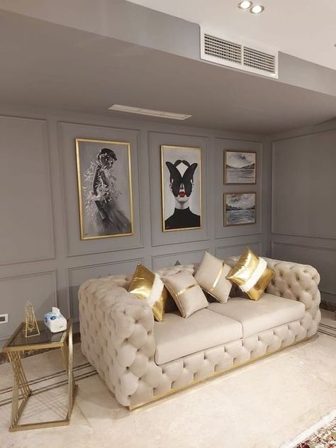 Living Room Decor Cozy Sofas, Luxury Furniture Sofa, Gold Sofa, Colourful Living Room Decor, Classy Living Room, Modern Sofa Living Room, Gold Living Room, House Floor Design, Living Room Design Inspiration