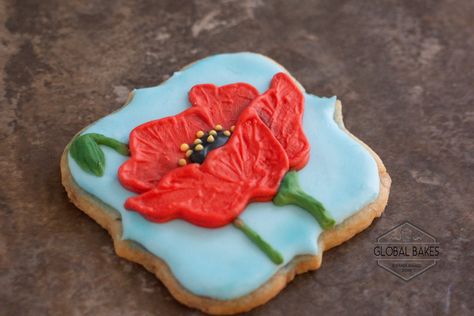 Remembrance Day Cookies, Sympathy Cookies, Poppy Cookies, Cookie Flowers, Poppy Birthday, Honor Veterans, Patriotic Cookies, Cutout Cookies, Cookies Ideas