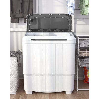 Large Capacity: The twin tub dual-function design can save you precious time by washing and spinning dry loads at the same time. Total capacity: 16.5lbs (washer:11lbs, spin cycle:5.5lbs), for doing light to medium laundry loads. You can wash the clothes of the whole family at the same time! | TABU 16.5Lbs Portable Washer & Dryer Combo in White | 25.2 H x 21.2 W x 13.8 D in | Wayfair Compact Washing Machine, Portable Washer And Dryer, Portable Dryer, Twin Tub, Compact Laundry, Automatic Washing Machine, Portable Washing Machine, Ashley Home, Portable Washer