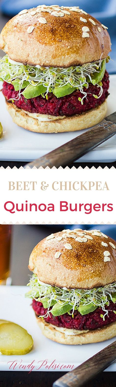 Beet Burger with Chickpeas and Quinoa Beet And Chickpea Burger, Beet Burgers Vegan, Beet Burger Recipe, Beet Sandwich, Beet Burgers, Chickpea Quinoa, Quinoa Burger, Inflammation Recipes, Beet Burger