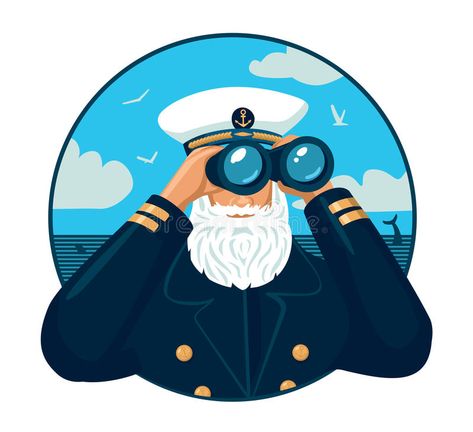 Avatar Hair, Looking Through Binoculars, Sailor Illustration, Nautical Classroom Theme, Nautical Classroom, Boat Cartoon, Badge Icon, Sea Illustration, Sea Captain