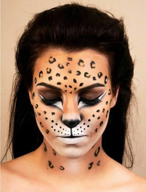 leopard schminke karneval schminken attraktiv Nem Halloween Makeup, Carnaval Make-up, Makeup Karakter, Make Up Diy, Fantasy Make-up, Halloween Makeup Look, Halloween Make-up Looks, Animal Makeup, Halloween Makeup Diy