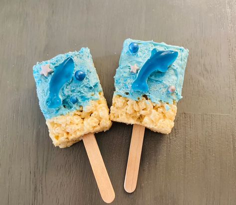 Shark / Mermaid Rice Crispy Pops Shark Week Baby Shark | Etsy Rice Crispy Pops, Ocean Party Favors, Shark Baby Shower, Shark Mermaid, Candy Kabobs, Ocean Birthday Party, Shark Themed Birthday Party, Fishing Birthday Party, Mermaid Party Favors