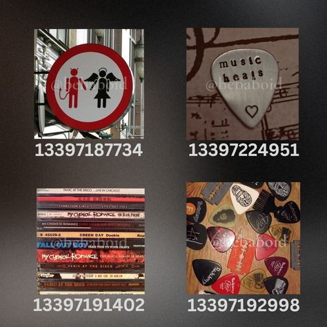 Band Poster Codes For Bloxburg, Roblox Polaroid Decals, Record Roblox Decals, Bloxburg Rock Poster Codes, Bloxburg Music Store Decals, Roblox Band Poster Id Codes, Roblox Poster Codes Music, Bloxburg Rock Decals, Emo Decals Bloxburg