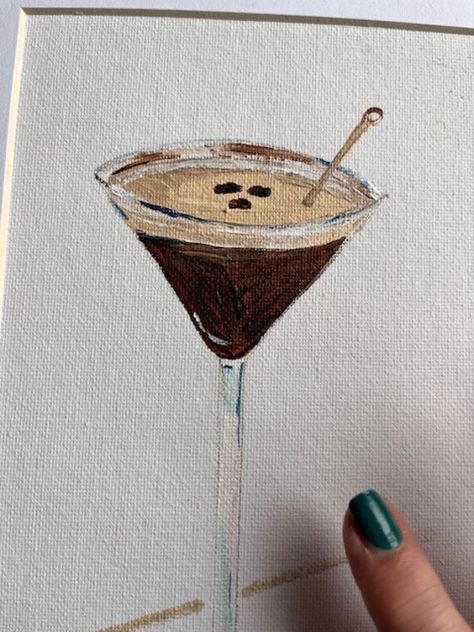 Original Espresso Martini Acrylic Painting. A cold caffeinated piece of artwork . Painted on Canvas.Perfect art for kitchen den bar or restaurant. Pop Art . Small size. 8 by 10. Ideas For A Painting, Painting Ideas For Kitchen Canvas, Martini Glass Painting Easy, Espresso Martini Watercolor, Paint And Sip Canvas Ideas, Painting Canvas Ideas Aesthetic, Martini Painting Easy, Dining Room Paintings On Canvas, Espresso Martini Drawing