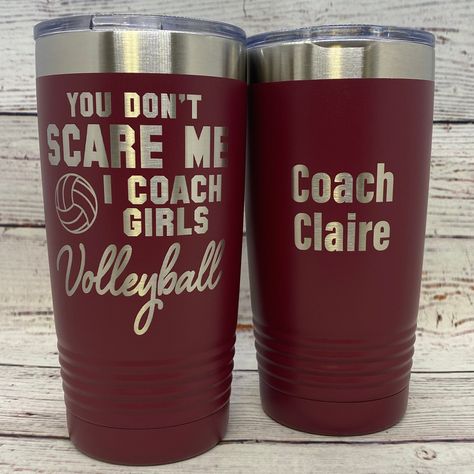 Coach Water Bottle Gift, Volleyball Cups Tumblers, Volleyball Starbucks Cup, Personalized Coach Tumblers, Volleyball Mom Tumbler Cups, Volleyball Coach Gifts, Volleyball Team Gifts, Coffee Cup Design, Coaching Volleyball