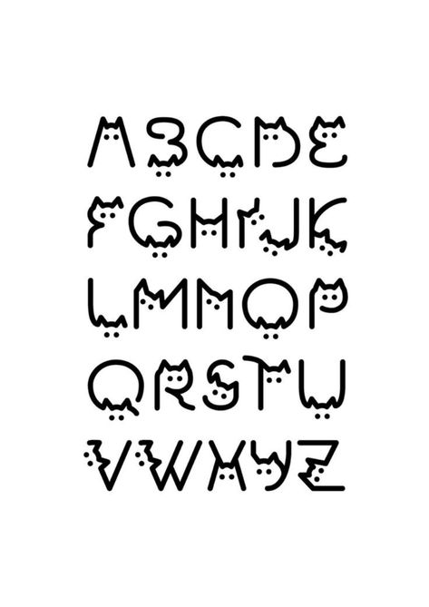 Different Font Alphabet Letters, Bujo Lettering Fonts, Cute Cat Alphabet, The Alphabet In Different Fonts, Cute Fonts To Draw, Cute Lettering Alphabet, Lettering Fonts Cute, Fancy Fonts Alphabet Handwriting Lettering Styles, Cat Letters Alphabet