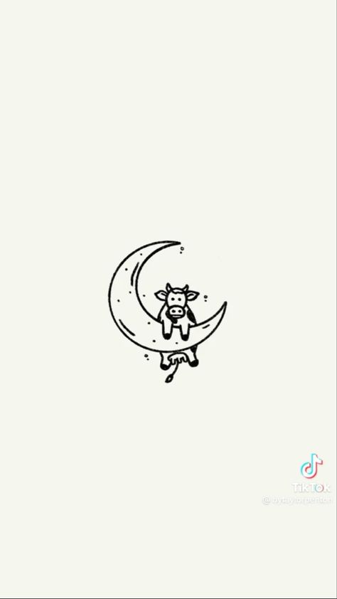 Cute Simple Cow Tattoos, Cow Tattoo Line, Cow Tatoos Cute, Cow And Moon Tattoo, Simple Cow Tattoo Ideas, Cow Line Tattoo, Highland Cow Doodle, Cow Tattoo Simple, Cute Cow Doodle