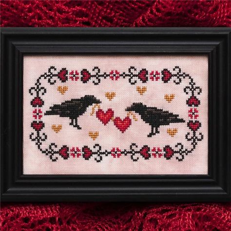 Lola Crow Crows in Love - Cross Stitch Pattern - 123Stitch Valentine Cross Stitch, Two Crows, Halloween Cross Stitch Patterns, Subversive Cross Stitch, Halloween Cross Stitches, Cross Stitches, Cross Stitch Fabric, Cross Stitch Patterns Free, Beatrix Potter