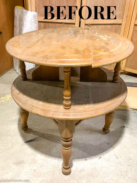 Tiered Table Makeover, Two Tiered Side Table, 2 Tier Table Makeover, Round End Table Makeover, Old Wood Side Table Makeover, Refurbished End Tables Round, Coffee Decorations, Painted Two Tier End Table, Two Tier Side Table