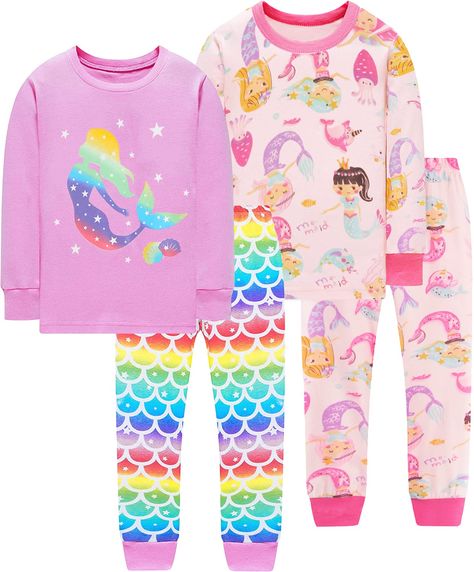 PRICES MAY VARY. High Quality Soft Fabric: Cotton, comfortable and breathable, to help protect child's delicate skin Cute Printed: Adorable girls 4 Piece pajamas, with Flamingo, Unicorn, Mermaid, Ladybug printed, long sleeve outfits, suit for Fall, Winter wear Comfy Kid's Sleepwear: Crew neckline easy to put on/off and pant features covered elastic waistband ensure formfitting and comfort Cozy Pjs 4 Piece Clothing Sets: Perfect pajama for toddler girls to sleep wear, daily wear, casual wear, hom Cozy Pjs, Unicorn Mermaid, Girls Pjs, School Wear, Long Sleeve Outfits, Cotton Sleepwear, Long Sleeve Kids, Sleepwear Sets, Girls Pajamas