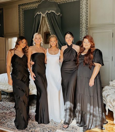 Stunning bridesmaids in MUMU guest dresses! Hannah G Wedding Aesthetic, Hannah Godwin Wedding, Hannah G and Dylan, Bachelor Weddings, Paris Wedding Aesthetic, Paris Aesthetic, Traveling, Destination Weddings, Parisian Aesthetic, Paris photos, Paris Wedding Inspo, French Wedding Inspo, Weddings in France Black Bridesmaid Dress Mismatched, Mixed Bridesmaid Dresses, Hannah Godwin, Weddings In France, Aesthetic Traveling, Mumu Wedding, Aesthetic Paris, Parisian Aesthetic, Dress Code Wedding