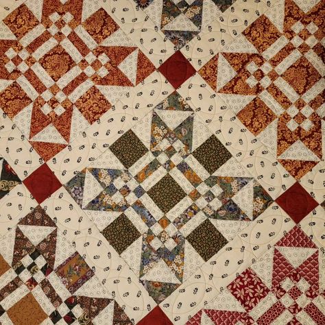 On March 22, Missouri Star Quilt Co did a tutorial on the Missouri Puzzle Block. I decided to whip up a block. Well, it quickly turned into a quilt. Pulled older fabrics that have been in my stash for decades. Cotton batting and custom quilting finish this traditional quilt. Size - 93.5" square. ##msqcshowandtell #quilt #quilts #sewing #handmade #craft #crafts #patterns #pattern #design #longarmquilting #fabric #domestic #homeinterior #homedecorating #homedecor Missouri Puzzle Quilt Block, Antique Quilts Patterns, Puzzle Quilt, Nine Patch Quilt, Missouri Star Quilt, Patriotic Quilts, Motif Design, Traditional Quilts, Antique Quilts