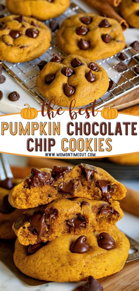 Pumpkin Chocolate Chip Cookies Easy, Recipes Pumpkin, Fall Baking Recipes, Pumpkin Chocolate Chip Cookies, Pumpkin Chocolate Chip, Pumpkin Recipes Dessert, Pumpkin Bread Recipe, Pumpkin Chocolate Chips, Fall Dessert Recipes