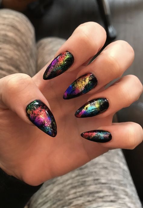 Black Opal Nail Designs, Black Bright Nails, India Nails Design, Rock Star Nails Designs, Firecracker Nails, Nails Wallpaper Instagram Highlight, Nails Wallpaper Instagram, Nails Wallpaper, Rock Star Nails