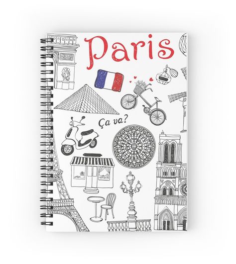 Spiral notebooks with high-quality edge-to-edge print on front. 120 pages in your choice of ruled or graph lines. Paris, France. An lovely mix of themes relating to Paris. French Cover Page Ideas School, French Notebook Cover Ideas, French Cover Page, French Homework, French Notebook, Notebook Idea, Theme Journal, Notes Inspo, Project Cover Page