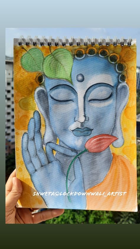 Water Colour Buddha Painting, Watercolor Buddha, Happy Buddha Purnima, Buddha Drawing, Buddha Purnima, Doodle Paint, Paintings Tutorials, Happy Buddha, Colour Painting