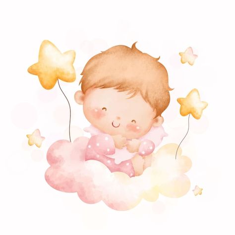 Vector watercolor illustration cute baby... | Premium Vector #Freepik #vector #watercolor-girl #baby-cartoon #baby-illustration #baby Precious Moments Coloring Pages, Baby Photoshoot Boy, Belly Painting, Illustration Cute, Baby Clip Art, Tatty Teddy, Baby Themes, Kawaii Doodles, Baby Fox