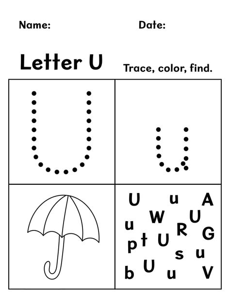 Letter U Worksheets Kindergarten, Letter U Preschool Activities, U Worksheets Preschool, Letter U Worksheets Preschool, Letter U Activities For Preschool, Preschool Letter U, Letter U Worksheets, Animals Free Printable, Preschool Animals