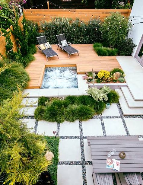 Hot Tub Deck Design, Outdoor Hot Tub, Hot Tub Backyard, Landscape Designs, Modern Backyard, Decks Backyard, Backyard Deck, Backyard Garden Design, Small Backyard Patio