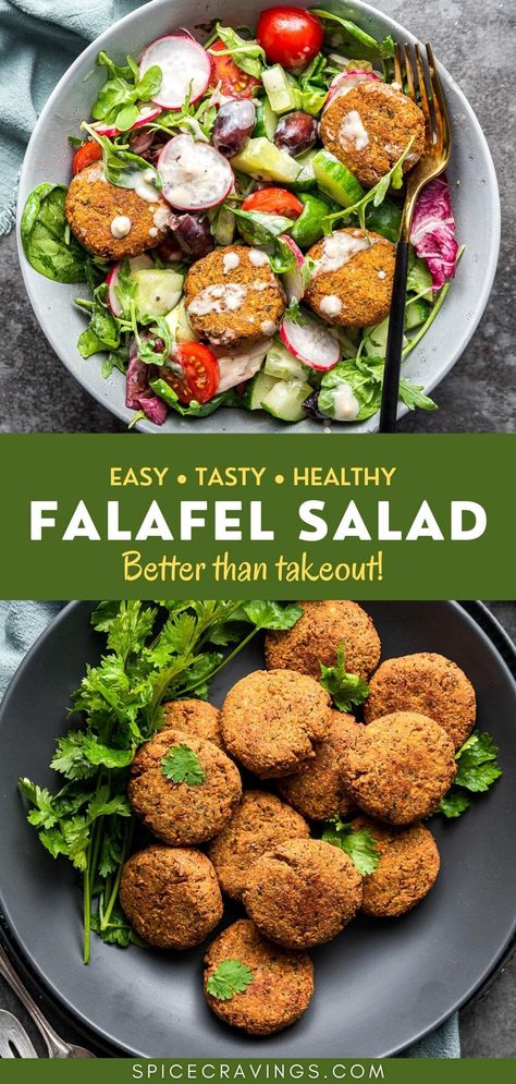 Falafel Salad Recipe, Recipe For Falafel, Cravings Recipes, Falafel Salad, Vegan Summer Recipes, Lemon Tahini Dressing, Life Challenge, Vegan Recipes Videos, Tahini Dressing