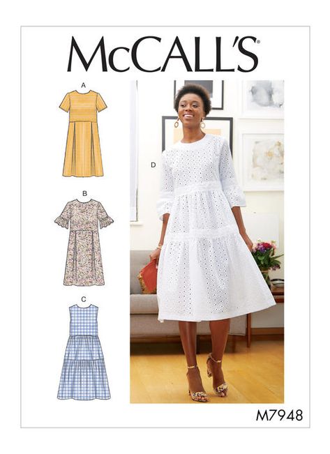 Tiered Dress Pattern, Mccalls Dress, Linen Dress Pattern, Top Sewing, Paper Dress, Clothes Sewing, Mccalls Sewing Patterns, Miss Dress, Top Sewing Pattern